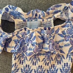 Hill House White and Blue Patterned Blouse